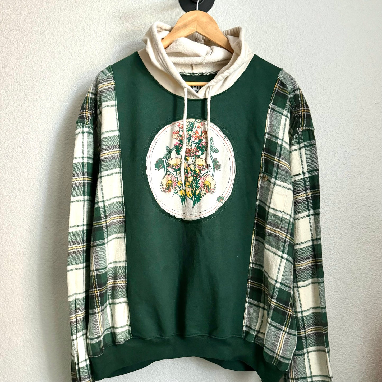 YELLOW + GREEN PLAID FLORAL HOODIE