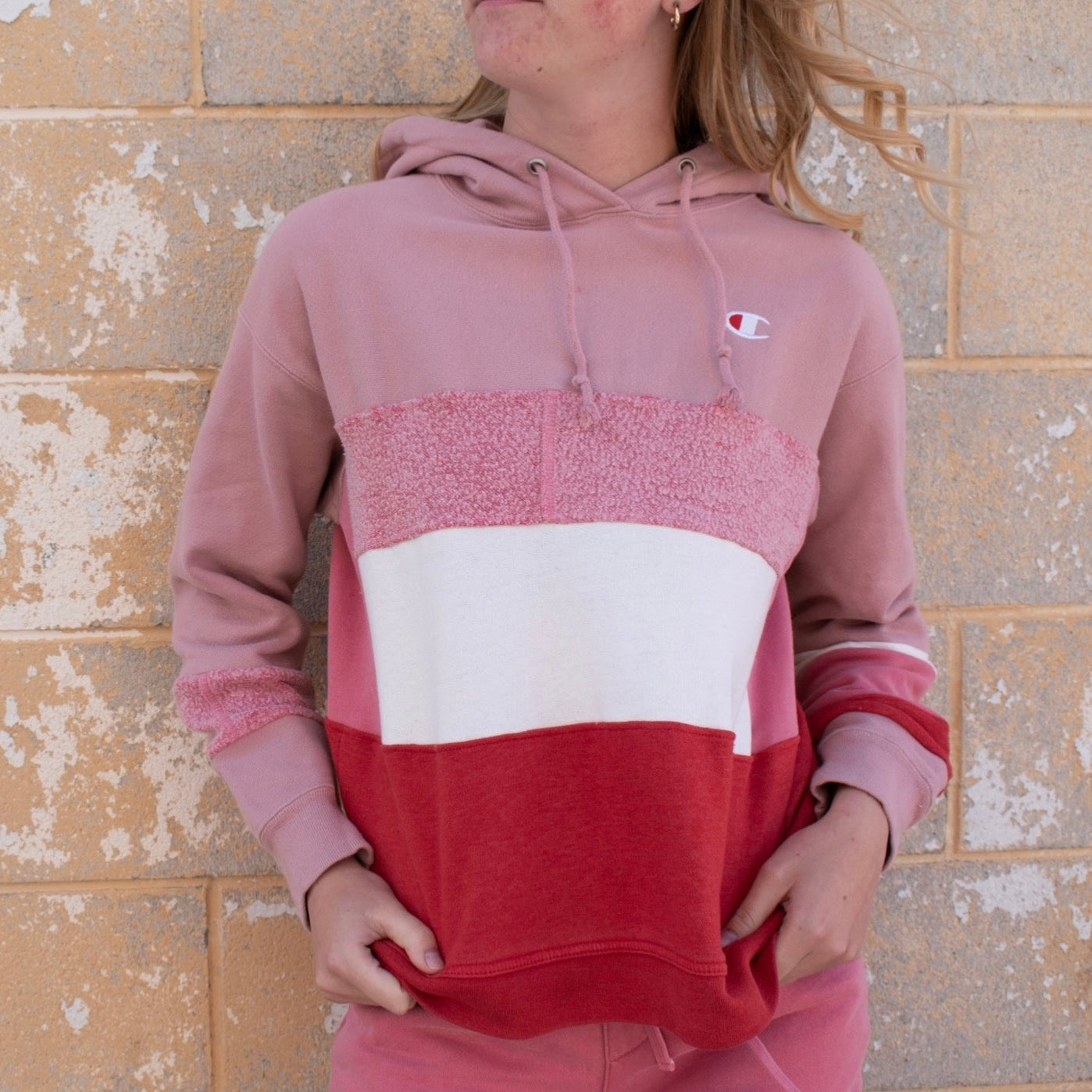 PINK + RED COLOR BLOCKED HOODIE SET