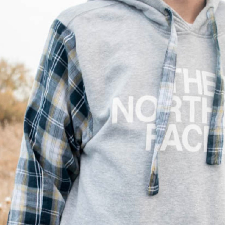 GRAY + NAVY FLANNEL NORTH FACE HOODIE/SHORTS SET