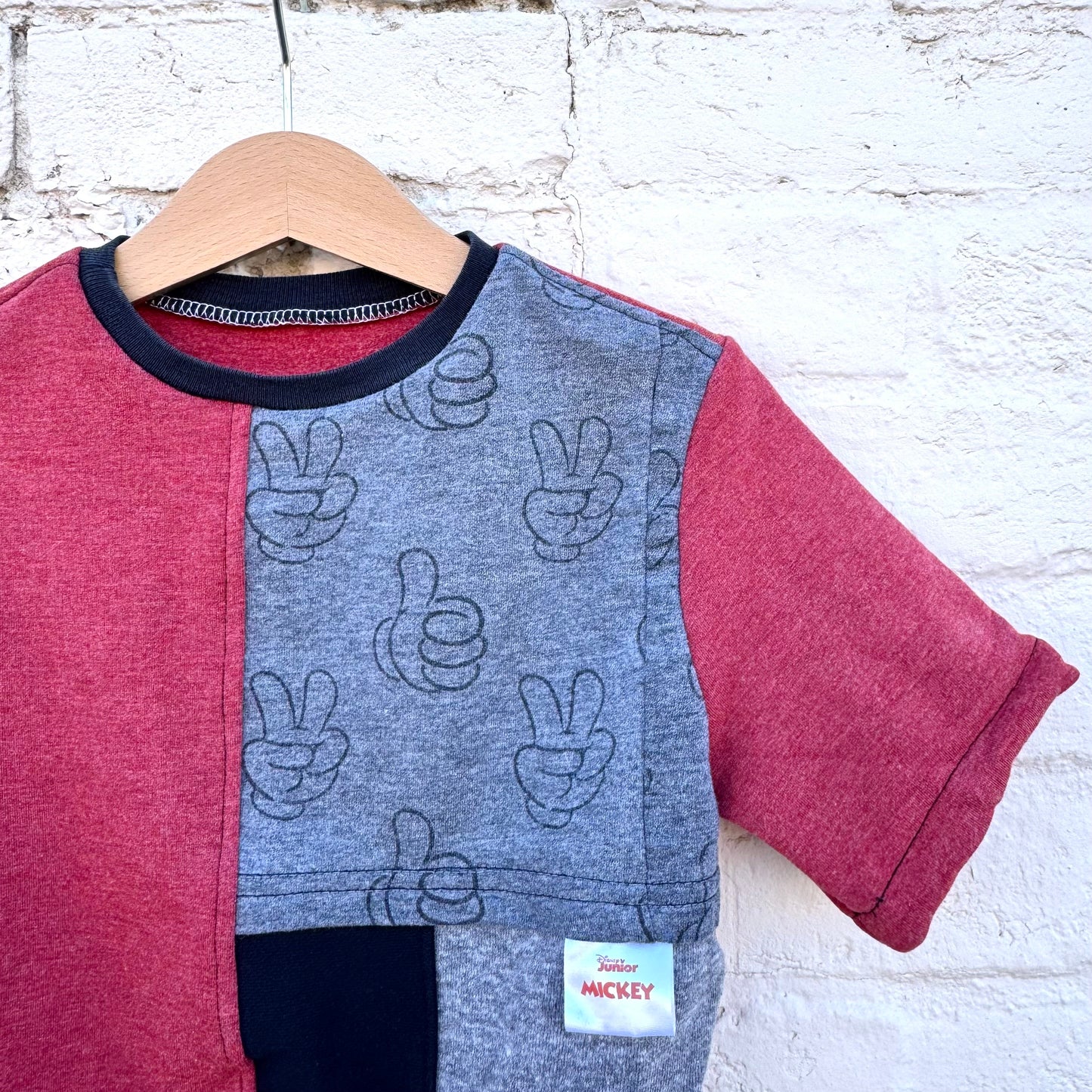 RED + GRAY MICKEY HANDS CREW