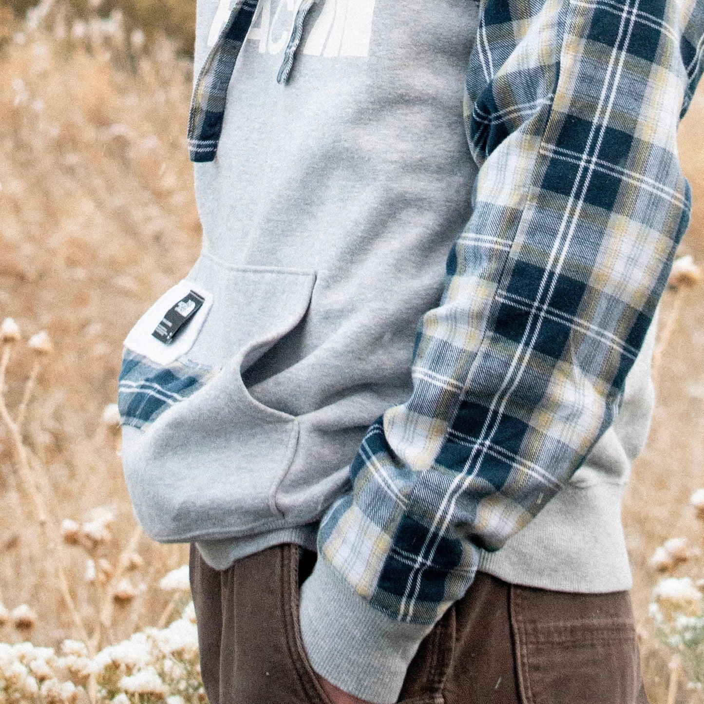 GRAY + NAVY FLANNEL NORTH FACE HOODIE/SHORTS SET