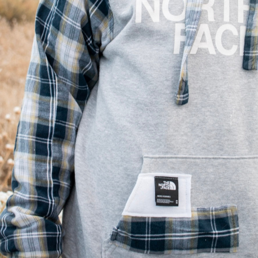 GRAY + NAVY FLANNEL NORTH FACE HOODIE/SHORTS SET